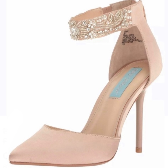 Betsey Johnson Shoes - Blue By Betsey Johnson Kali Nude Satin Heels